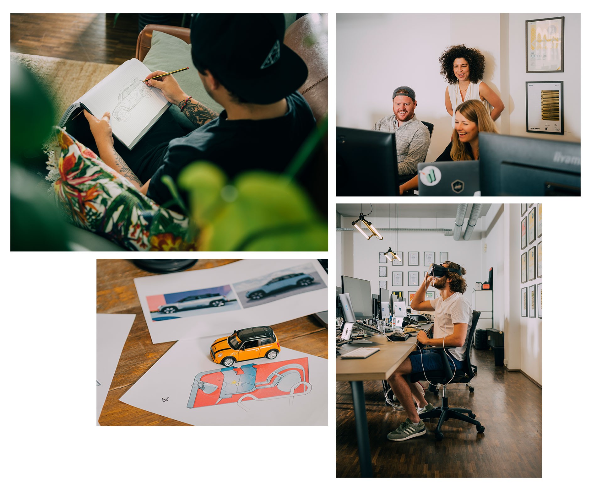 : A collage of images featuring scenes from the Demodern office in Cologne.